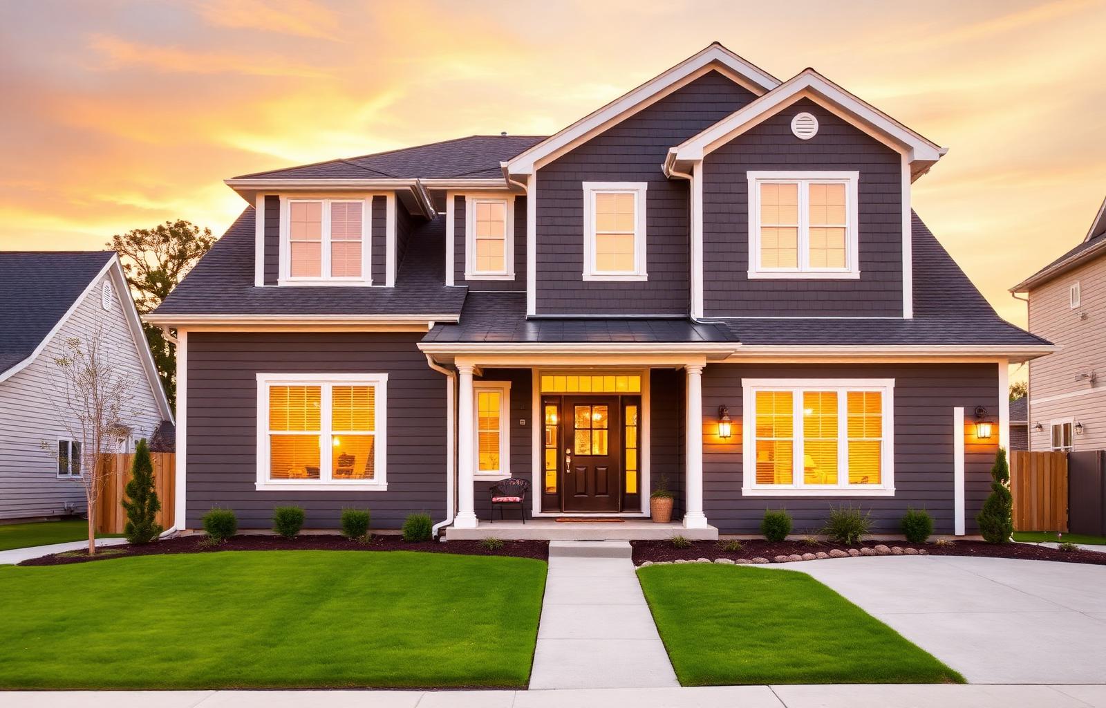 Freshly painted home exterior at golden hour